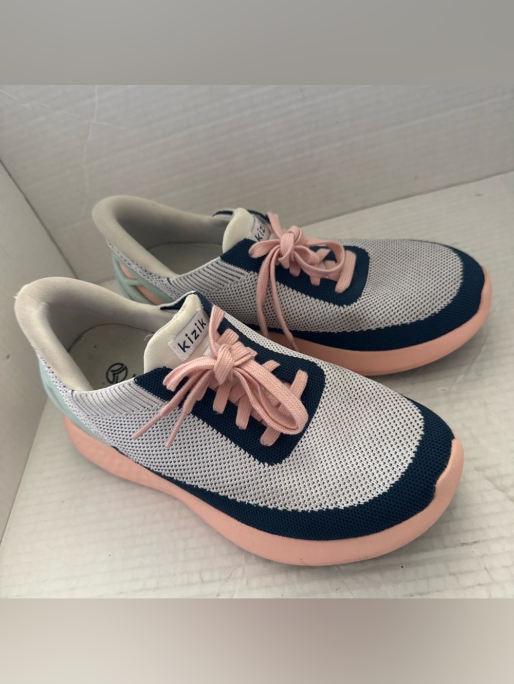 Kizik Athens Hands-Free Sneakers Navy White Pink G3FC DATHBC05-1D Women Size 7.5